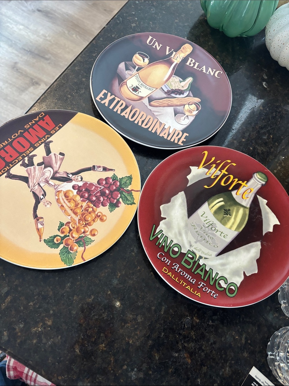 Pottery Barn wine bar Decorative Wine-Themed Plates - Red, Yellow, Black